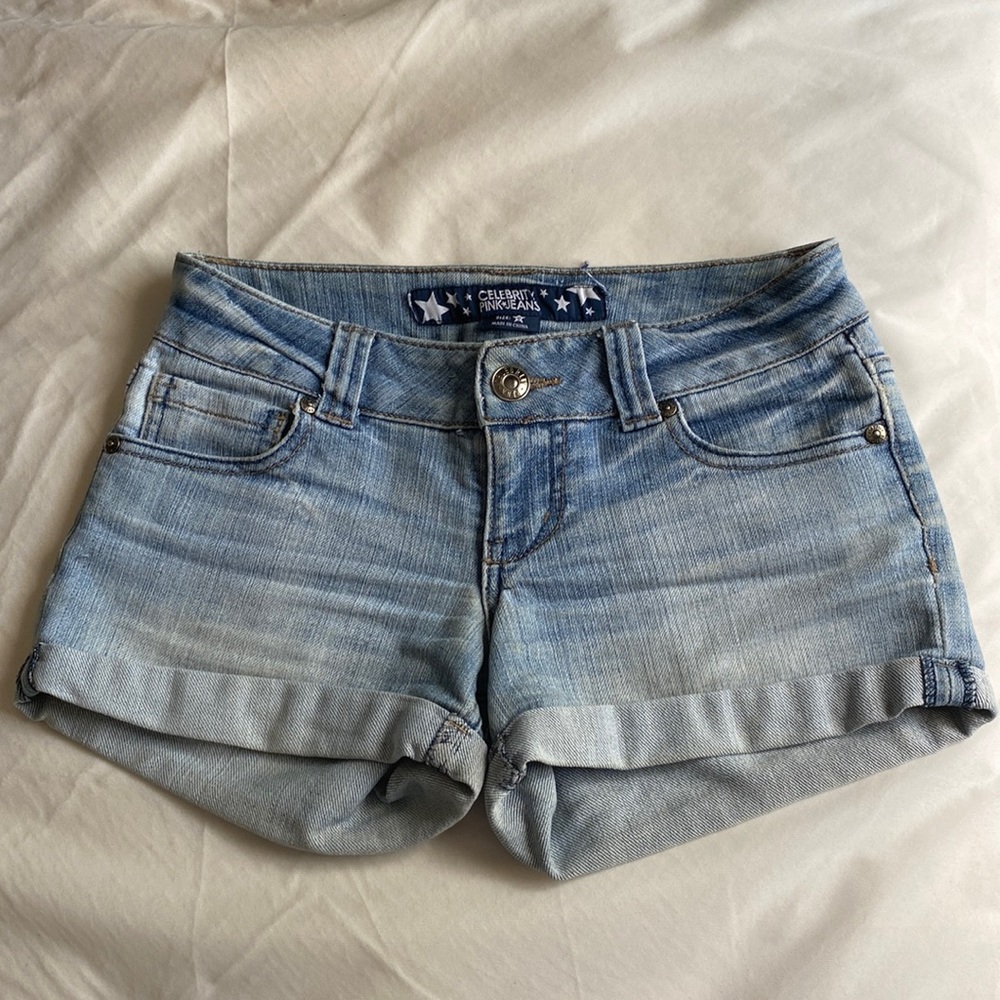 Celebrity pink denim shorts